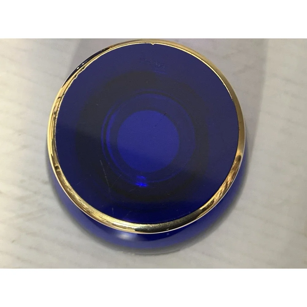 Irena Poland 24% Lead Crystal Cobalt Blue Gold Hand Cut Container Candy Dish Lid